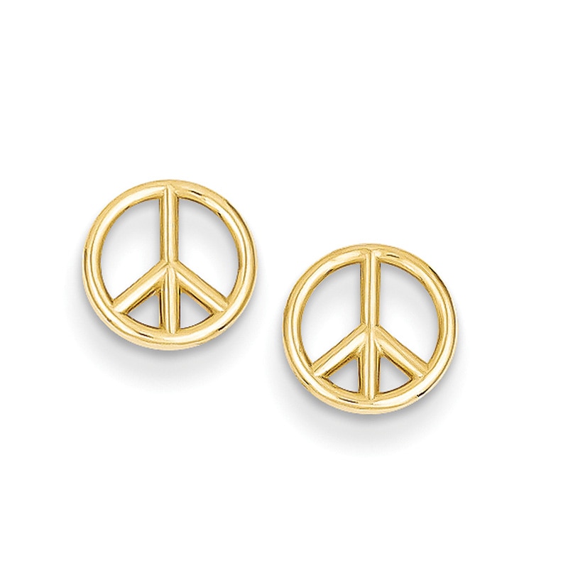 Peace Sign Stud Earrings in 14K Gold