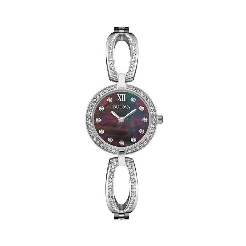 Main Image 1 of Ladies' Bulova Crystal Accent Bangle Watch with Black Mother-of-Pearl Dial (Model: 96L224)