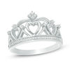 Thumbnail Image 1 of 0.15 CT. T.W. Diamond Heart Crown Ring in Sterling Silver