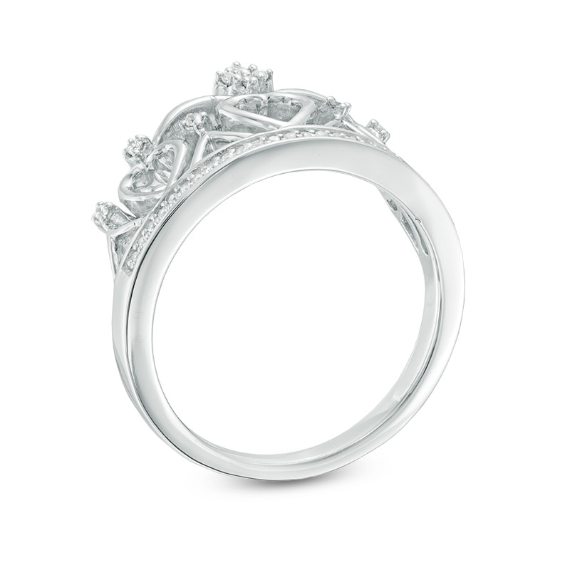 Main Image 2 of 0.15 CT. T.W. Diamond Heart Crown Ring in Sterling Silver