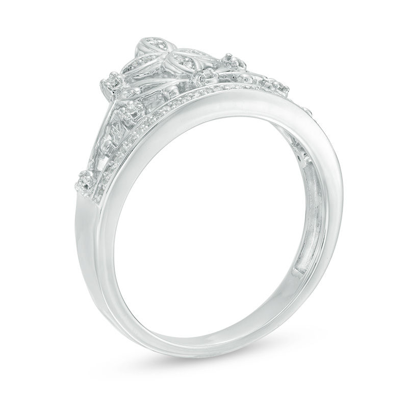 0.09 CT. T.W. Diamond Cross Crown Ring in Sterling Silver