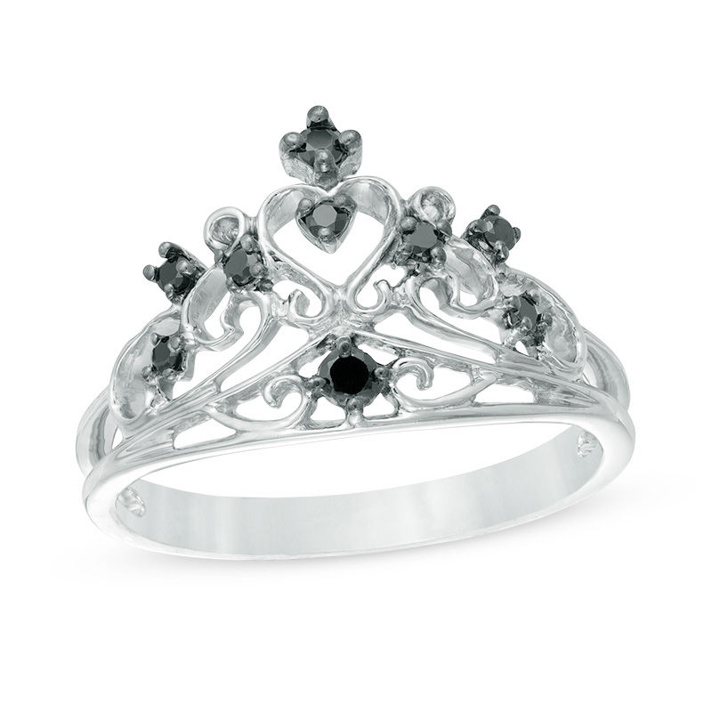 0.12 CT. T.W. Black Diamond Crown Ring in Sterling Silver|Peoples Jewellers