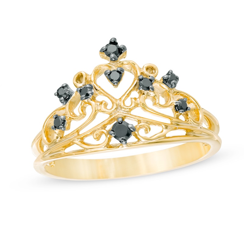 0.12 CT. T.W. Black Diamond Crown Ring in 10K Gold