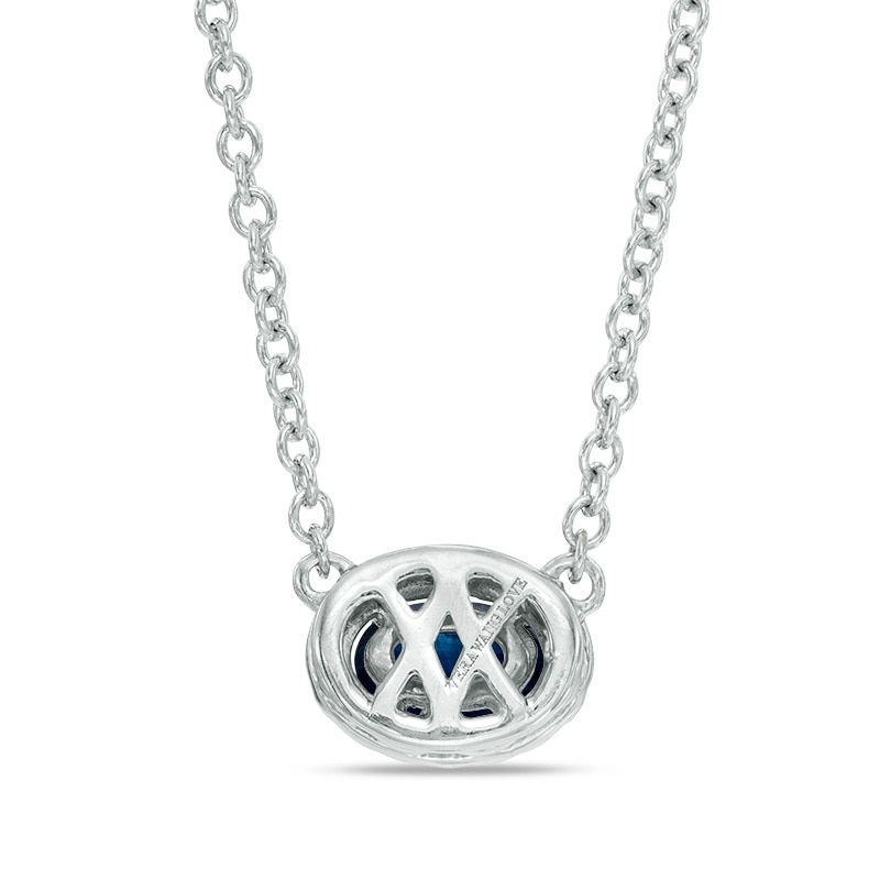 Main Image 2 of Vera Wang Love Collection Oval Blue Sapphire and 0.09 CT. T.W. Diamond Frame Necklace in 14K White Gold