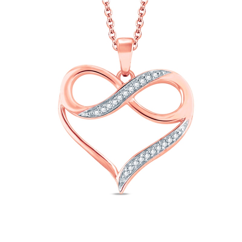 Main Image 1 of 0.04 CT. T.W. Diamond Heart with Infinity Pendant in 10K Rose Gold