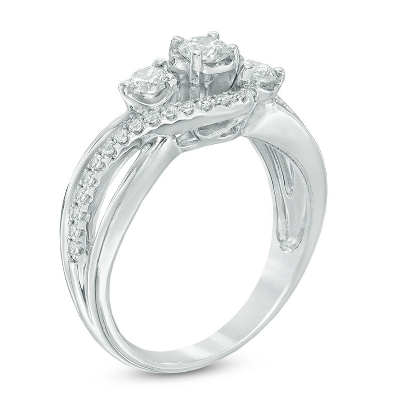 Main Image 2 of 0.63 CT. T.W. Diamond Past Present Future® Swirl Engagement Ring in 10K White Gold