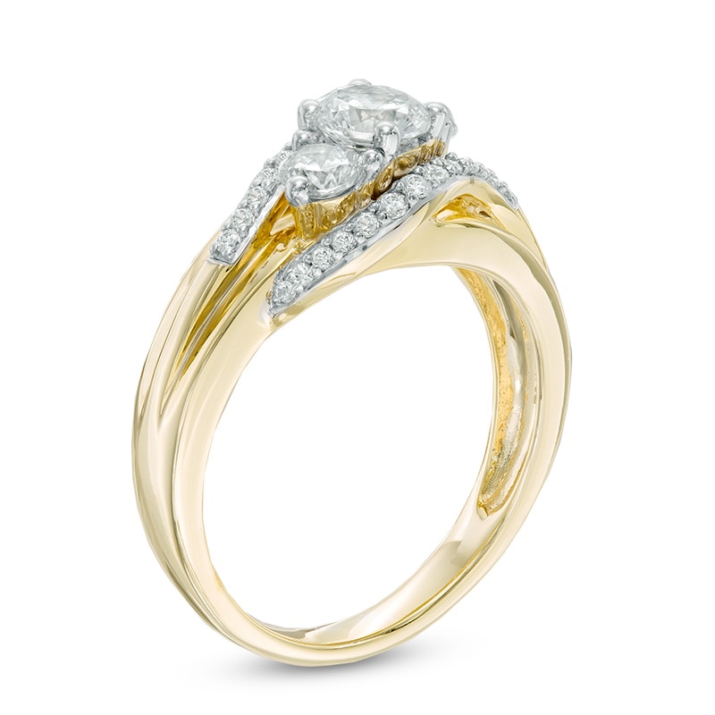 Celebration Canadian Ideal 1.00 CT. T.W. Diamond Three Stone Slant Engagement Ring in 14K Gold (I/I1)