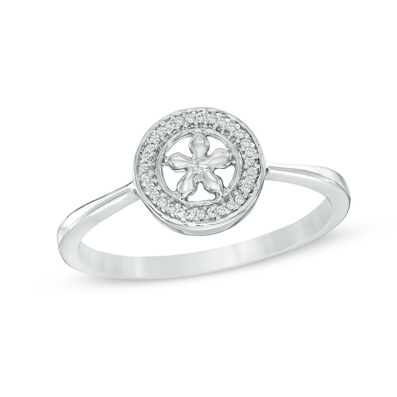 Diamond Accent Flower Circle Ring in Sterling Silver|Peoples Jewellers