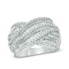 Thumbnail Image 0 of 0.95 CT. T.W. Baguette Diamond Layered Criss-Cross Ring in 10K White Gold