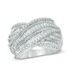 Thumbnail Image 1 of 0.95 CT. T.W. Baguette Diamond Layered Criss-Cross Ring in 10K White Gold