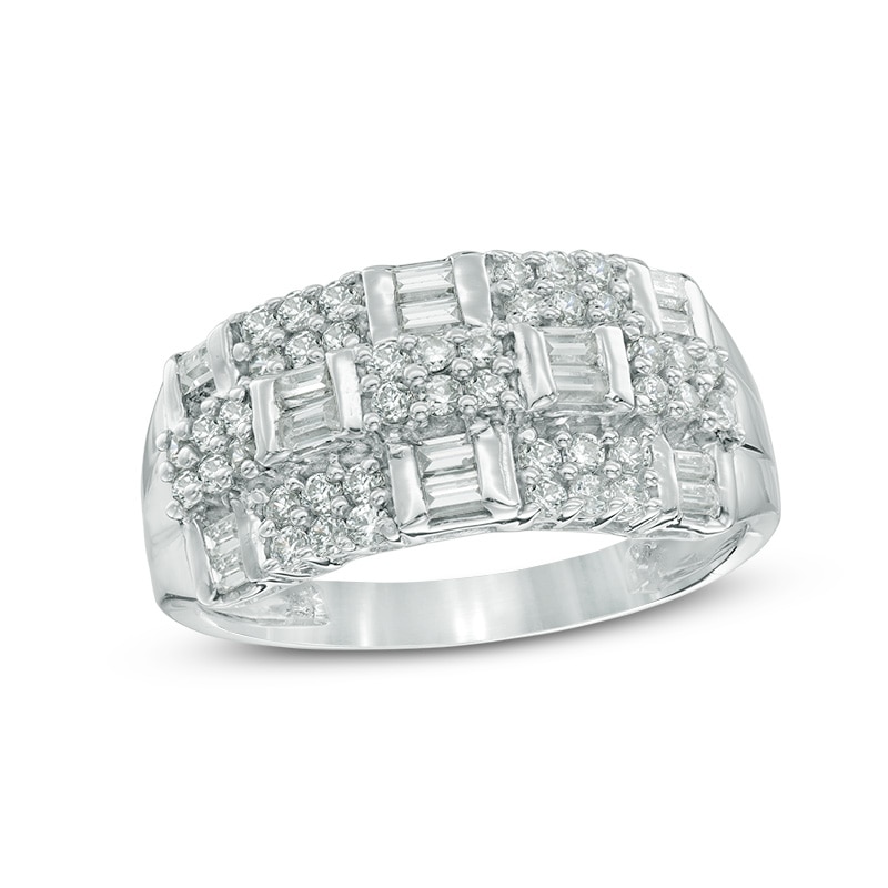 0.70 CT. T.W. Baguette and Round Diamond Alternating Row Ring in 10K White Gold|Peoples Jewellers