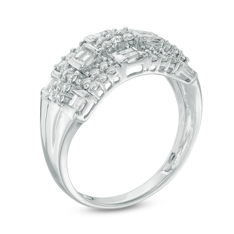 0.70 CT. T.W. Baguette and Round Diamond Alternating Row Ring in 10K White Gold