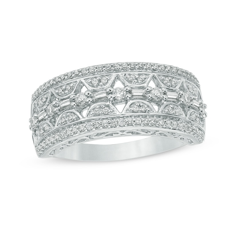 0.45 CT. T.W. Baguette and Round Diamond Ring in 10K White Gold|Peoples Jewellers