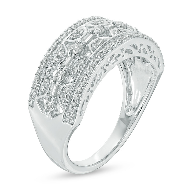 0.45 CT. T.W. Baguette and Round Diamond Ring in 10K White Gold