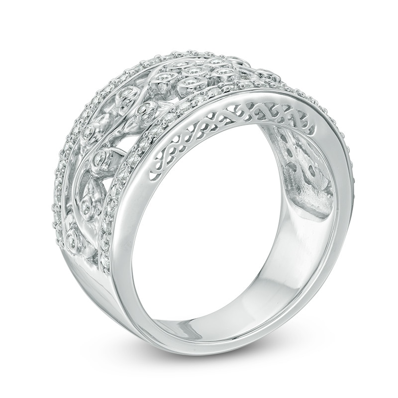 0.58 CT. T.W. Diamond Floral Vine Band in 10K White Gold