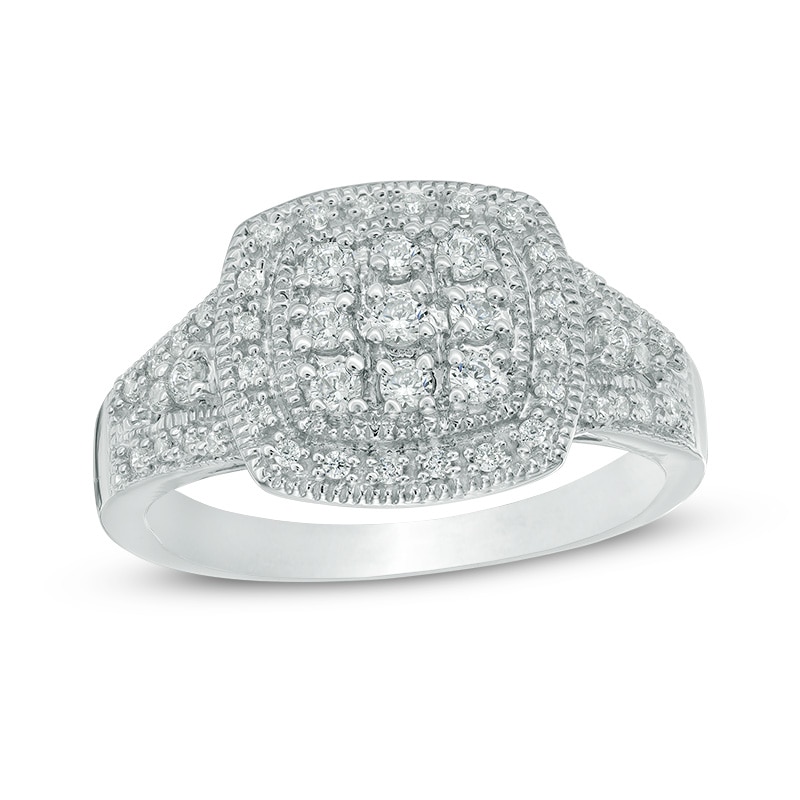 0.37 CT. T.W. Diamond Composite Cushion Frame Ring in 10K White Gold|Peoples Jewellers