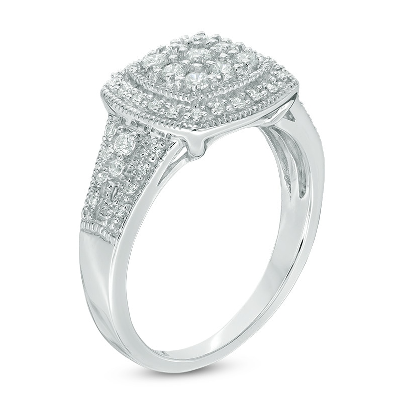 0.37 CT. T.W. Diamond Composite Cushion Frame Ring in 10K White Gold