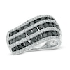 Thumbnail Image 0 of 1.45 CT. T.W. Enhanced Black and White Diamond Multi-Row Wave Ring in Sterling Silver