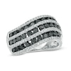 Thumbnail Image 1 of 1.45 CT. T.W. Enhanced Black and White Diamond Multi-Row Wave Ring in Sterling Silver
