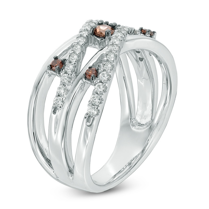 0.45 CT. T.W. Champagne and White Diamond Layered Orbit Ring in 10K White Gold