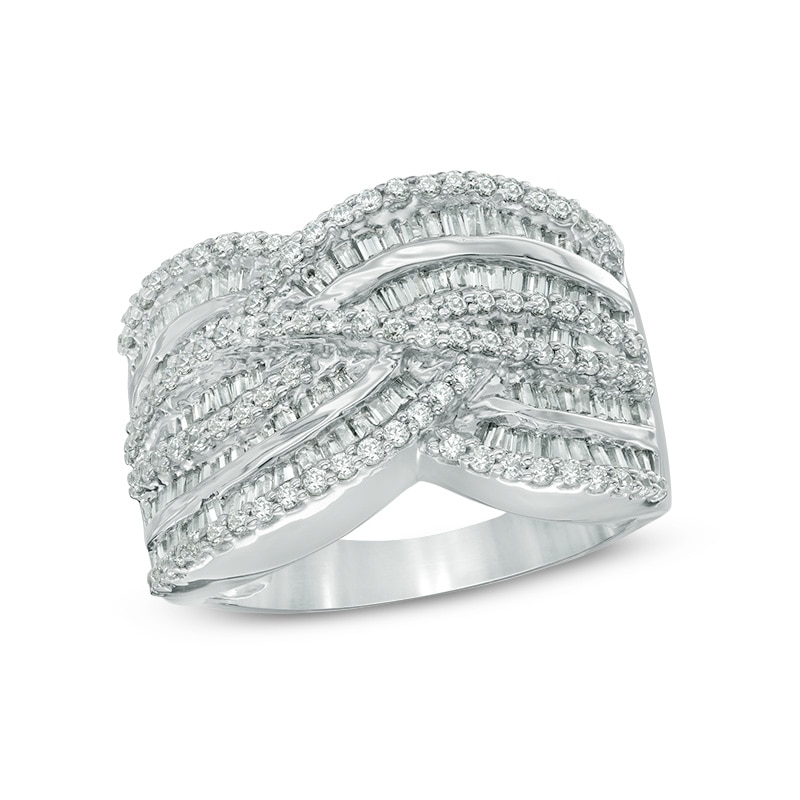 Main Image 1 of 1.20 CT. T.W. Diamond Layered Woven Ring in 10K White Gold