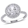 Thumbnail Image 1 of 7.0mm Lab-Created White Sapphire and 0.09 CT. T.W. Diamond Double Frame Ring in 10K White Gold