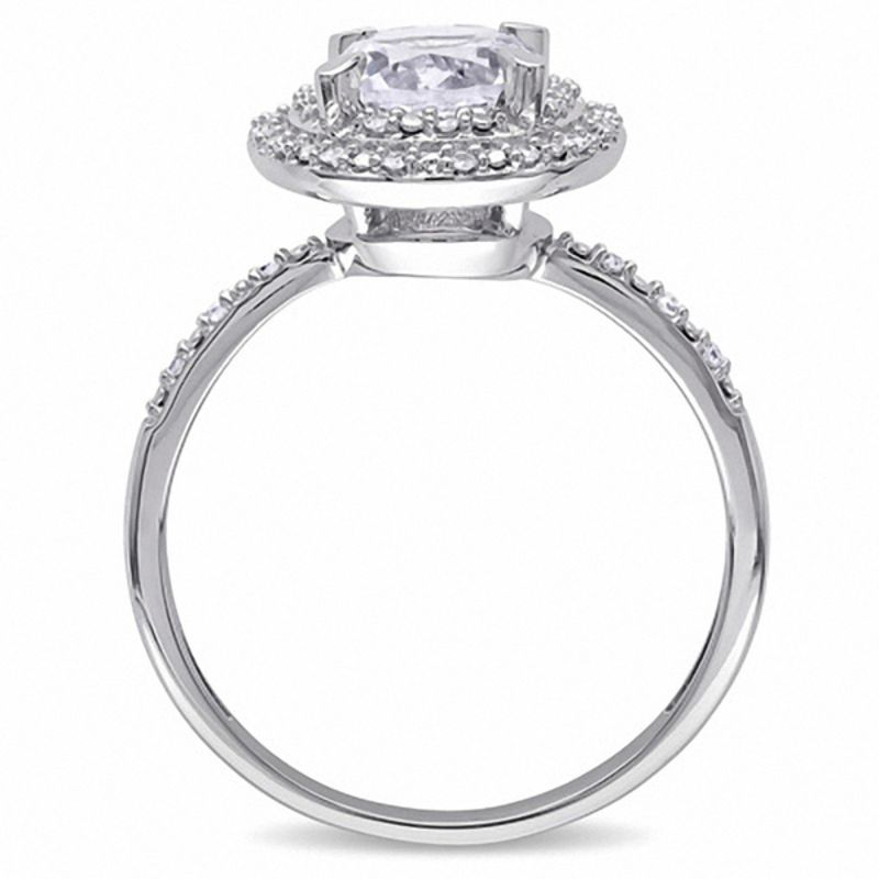 7.0mm Lab-Created White Sapphire and 0.09 CT. T.W. Diamond Double Frame Ring 10K Gold