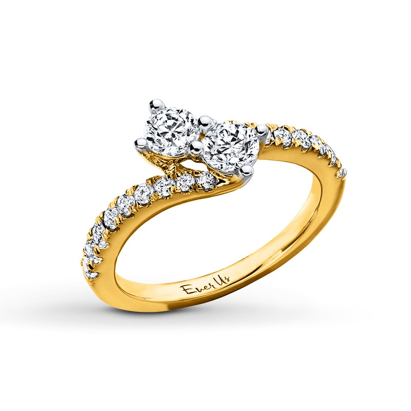 Main Image 2 of Ever Us™ 1.00 CT. T.W. Two-Stone Diamond Bypass Ring in 14K Gold