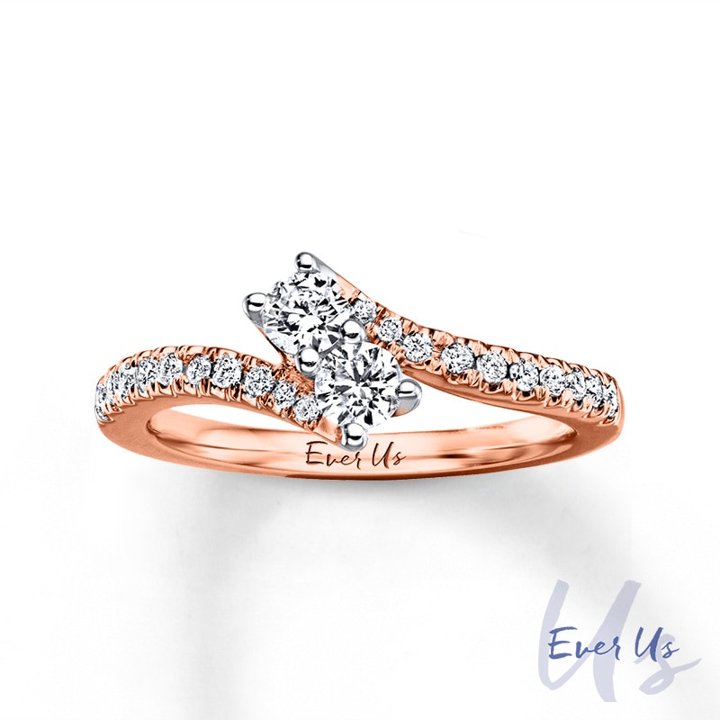Main Image 1 of Ever Us™ 0.75 CT. T.W. Two-Stone Diamond Bypass Ring in 14K Rose Gold
