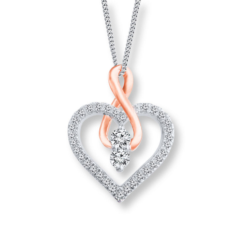 Main Image 1 of Ever Us™ 0.50 CT. T.W. Diamond Heart with Infinity Pendant in 14K Two-Tone Gold - 19"