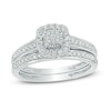 Thumbnail Image 1 of 0.23 CT. T.W. Multi-Diamond Cushion Frame Bridal Set in 10K White Gold