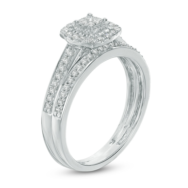 Main Image 2 of 0.23 CT. T.W. Multi-Diamond Cushion Frame Bridal Set in 10K White Gold