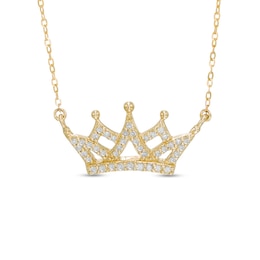 0.12 CT. T.W. Diamond Crown Necklace in 10K Gold - 16.5&quot;