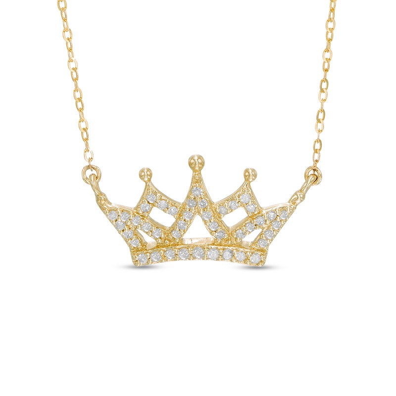 Main Image 1 of 0.12 CT. T.W. Diamond Crown Necklace in 10K Gold - 16.5"