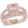 Thumbnail Image 1 of 6.0mm Morganite and 0.62 CT. T.W. Diamond Square Frame Split Shank Bridal Set in 14K Rose Gold