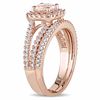 Thumbnail Image 1 of 6.0mm Morganite and 0.62 CT. T.W. Diamond Square Frame Split Shank Bridal Set in 14K Rose Gold