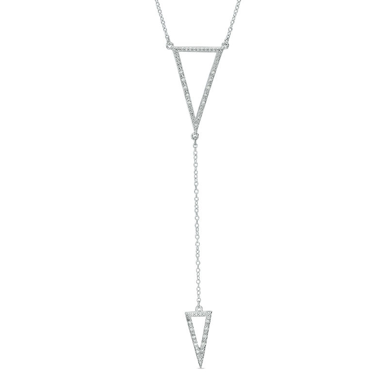 0.09 CT. T.W. Diamond Double Triangle "Y" Necklace in Sterling Silver - 20"