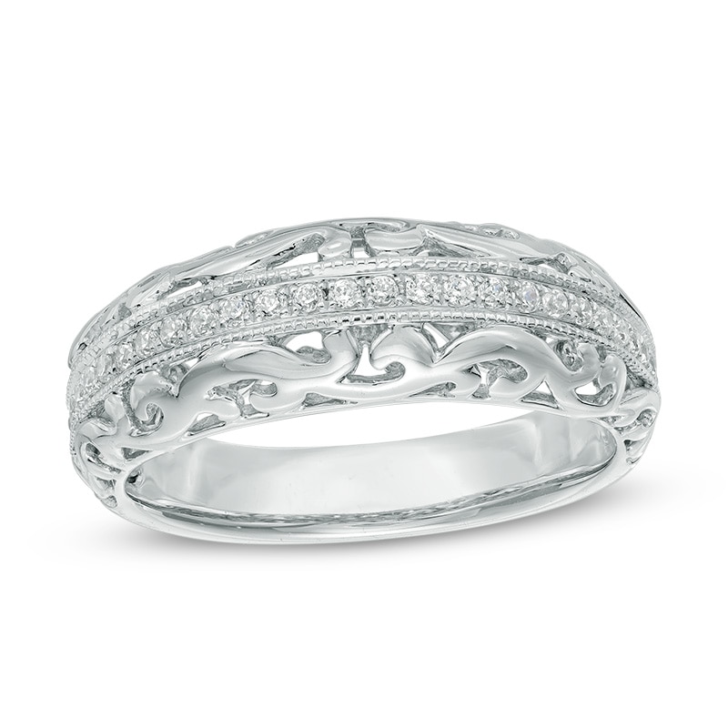 0.20 CT. T.W. Diamond Vintage-Style Filigree Anniversary Band in 10K White Gold
