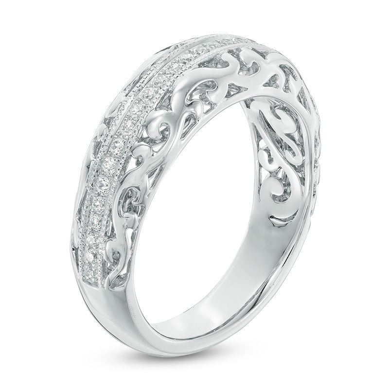 0.20 CT. T.W. Diamond Vintage-Style Filigree Anniversary Band in 10K White Gold