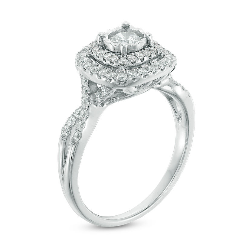 0.70 CT. T.W. Diamond Double Cushion Frame Engagement Ring in 10K White Gold