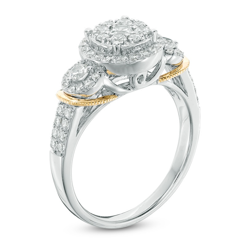 0.75 CT. T.W. Composite Diamond Three Stone Vintage-Style Engagement Ring in 14K Two-Tone Gold