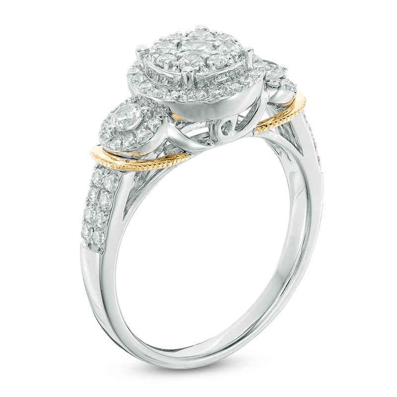 Main Image 2 of 0.75 CT. T.W. Composite Diamond Three Stone Vintage-Style Engagement Ring in 14K Two-Tone Gold
