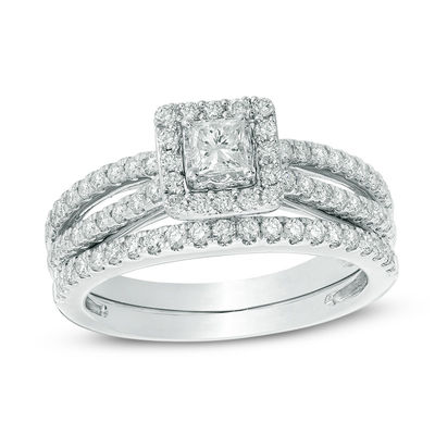 1.00 CT. T.W. Princess-Cut Diamond Frame Split Shank Bridal Set in 14K White Gold