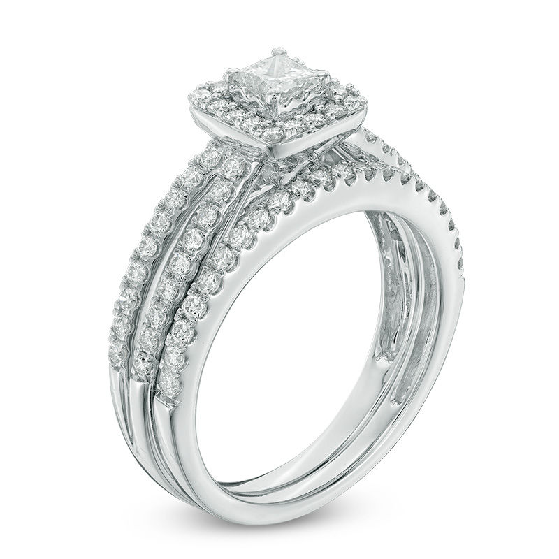 Main Image 2 of 1.00 CT. T.W. Princess-Cut Diamond Frame Split Shank Bridal Set in 14K White Gold