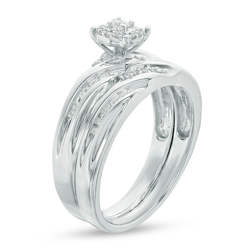 Main Image 2 of 0.23 CT. T.W. Diamond Slant Bridal Set in Sterling Silver
