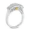 Thumbnail Image 1 of 0.37 CT. T.W. Composite Diamond Cushion Frame Three Stone Flower Ring in 10K Two-Tone Gold