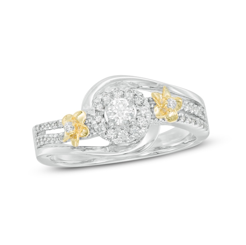 0.37 CT. T.W. Diamond Frame Flower Swirl Engagement Ring in 10K Two-Tone Gold