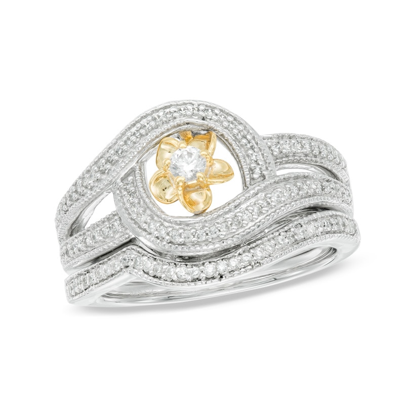 0.30 CT. T.W. Diamond Flower Swirl Bridal Set in 10K Two-Tone Gold|Peoples Jewellers