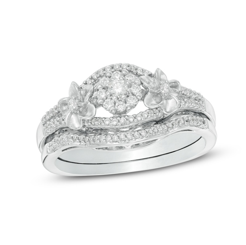 0.30 CT. T.W. Composite Diamond Double Flower Bridal Set in 10K White Gold|Peoples Jewellers