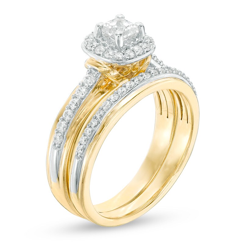 Main Image 2 of 0.77 CT. T.W. Princess-Cut Diamond Frame Bridal Set in 10K Gold
